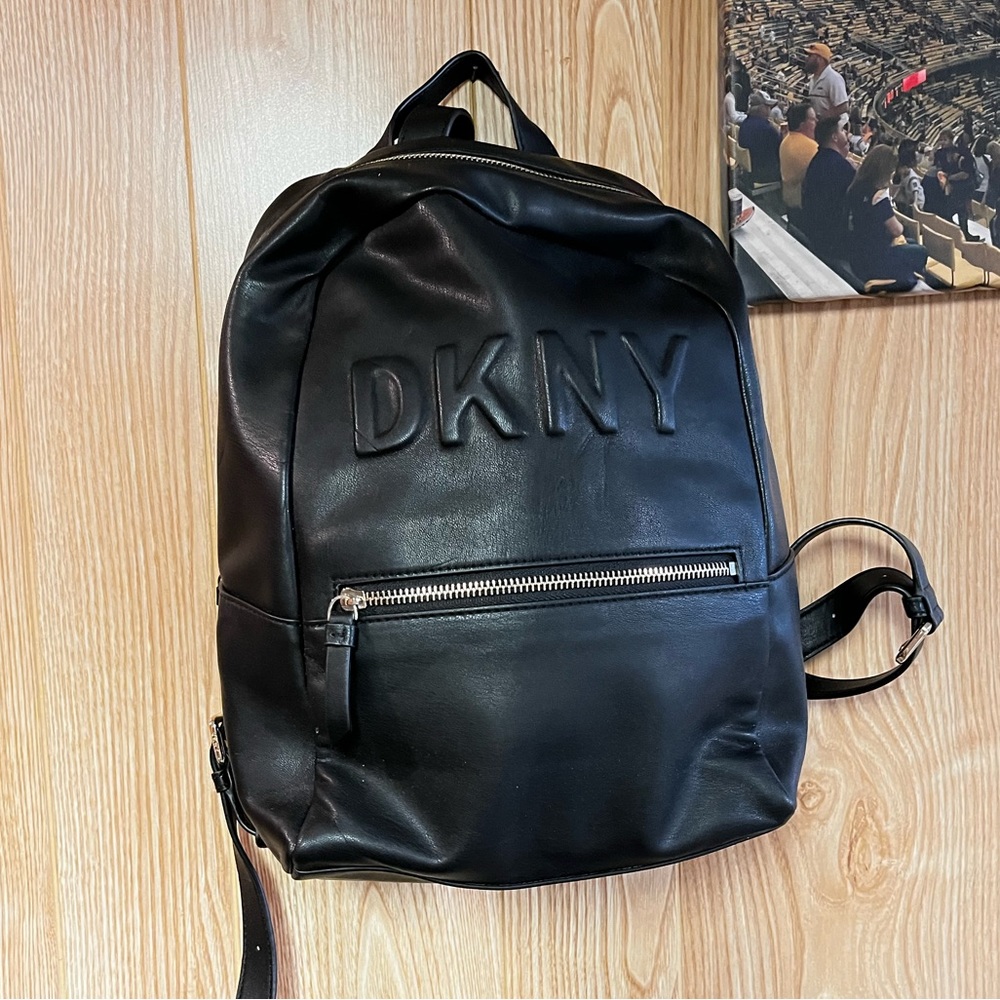 Black Debossed Leather DKNY backpack